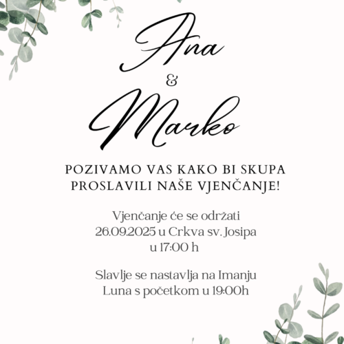 Green White and Black Modern Floral Wedding Invitation